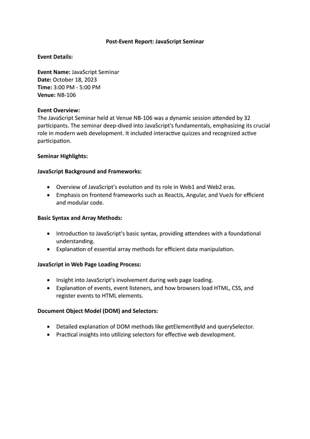 Post Event Report Javascript.docx | Free Download