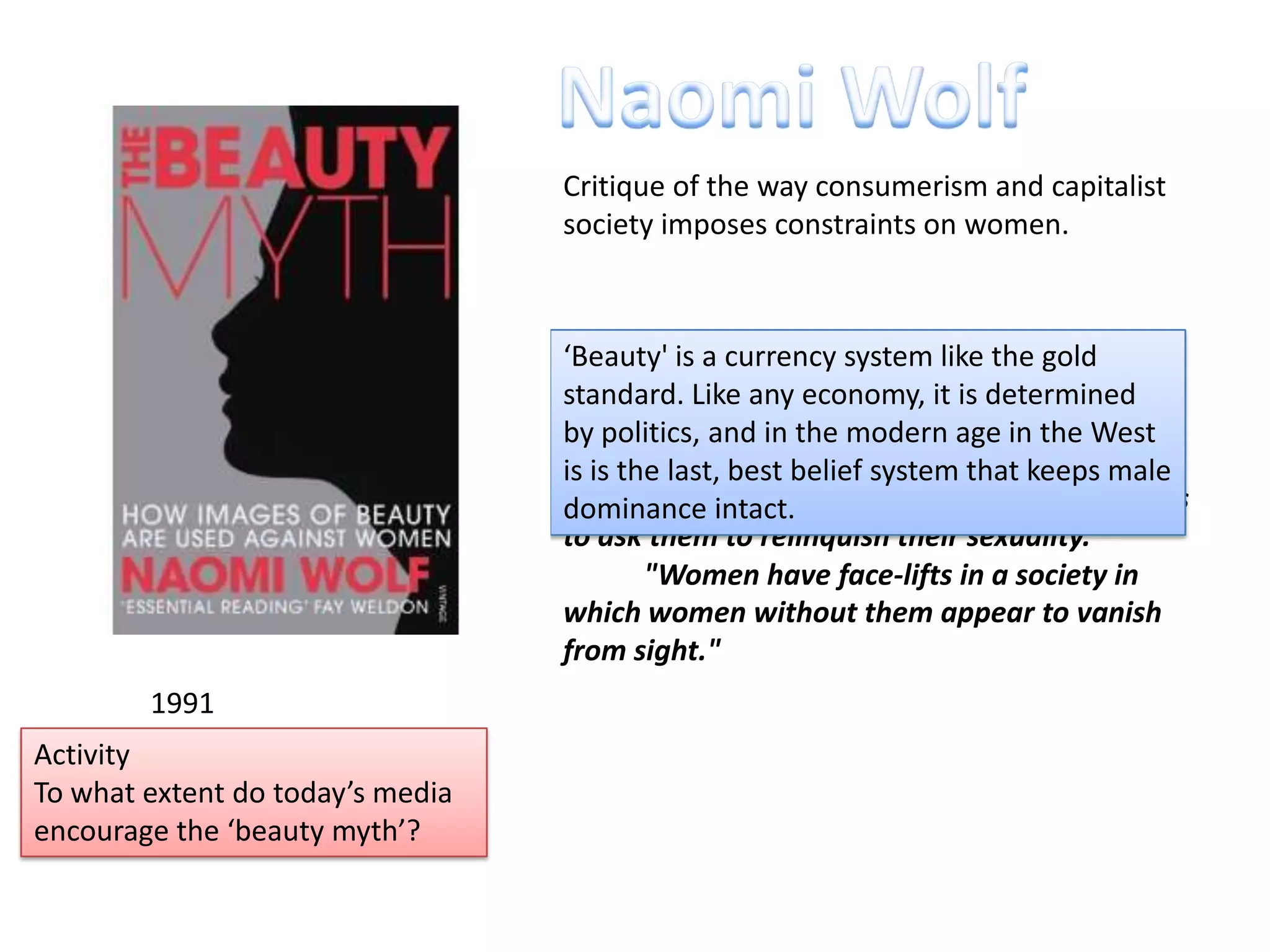Gender – less rigid, more fluid; idea that traditional notion of gender is constructed and imposed by social cultural context