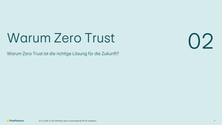 7
Warum Zero Trust
Warum Zero Trust ist die richtige Lösung für die Zukunft?
02
V1.00 | öffentlich | Zero Trust Konzept bei PF | Ph. Halbeisen
07.11.2025
 