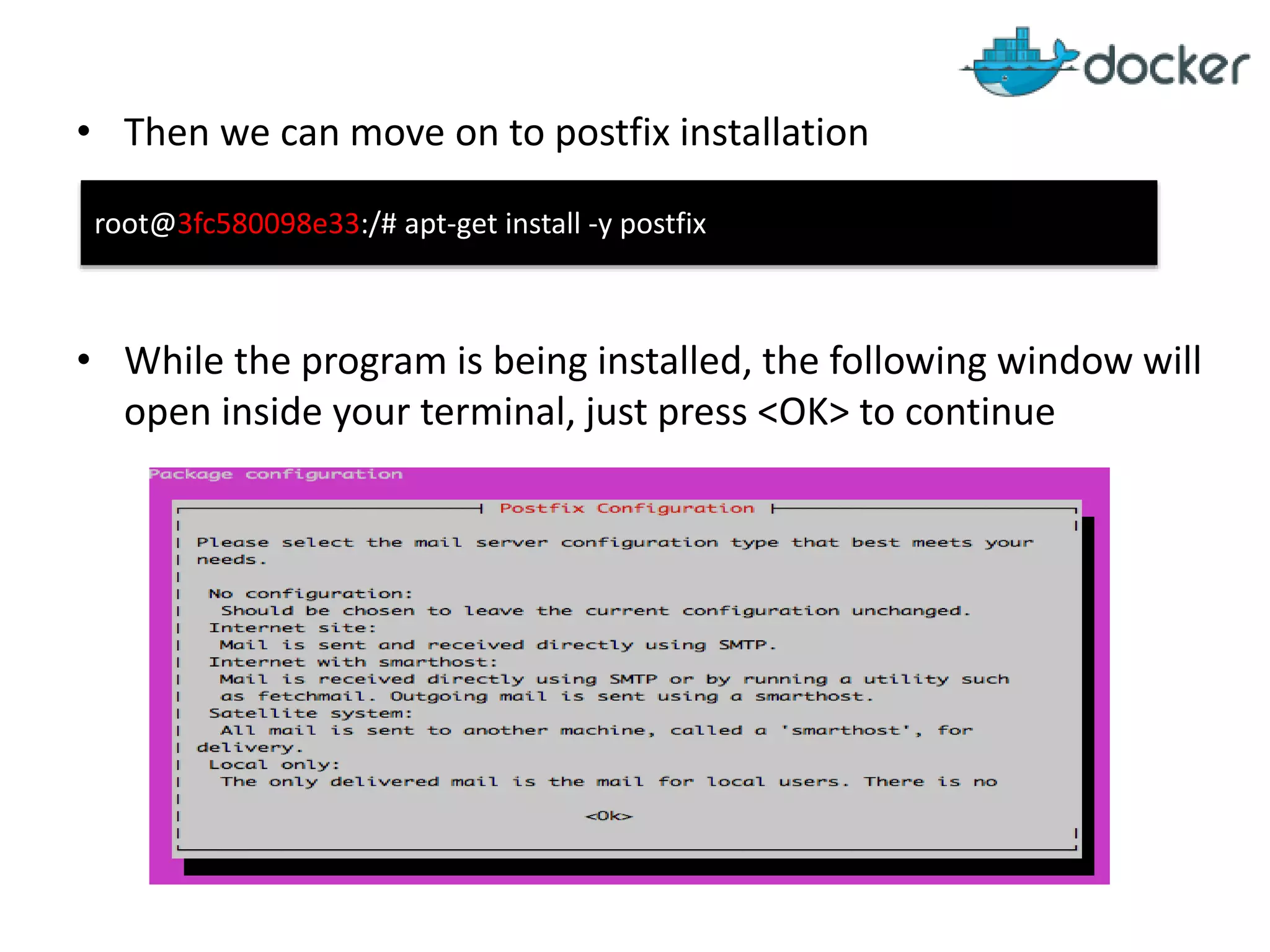 Installing and Running Postfix within a Docker Container | PPT