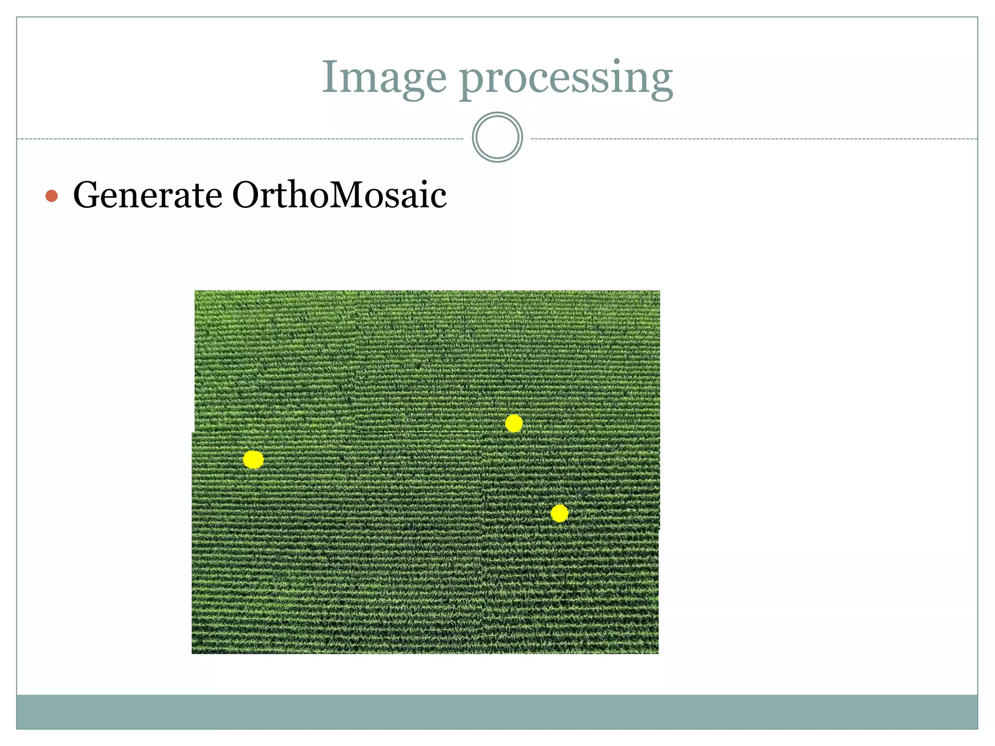 Image processing
 Generate OrthoMosaic
 
