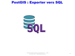 Prof Omar El kharki & Mme Jamila Mechbouh TAZA
22 Octobre 2015 elkharki@hotmail.com
46
PostGIS : Exporter vers SQL
 