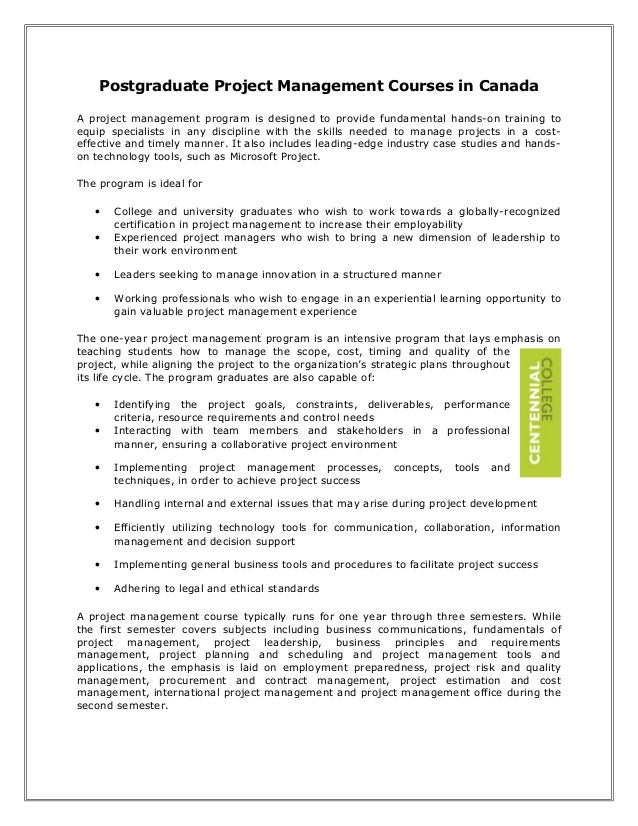 Postgraduate project management courses in canada