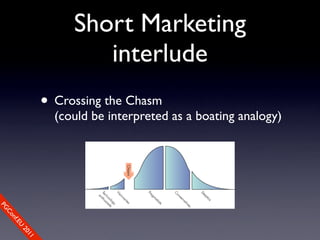 Short Marketing
                        interlude
                • Crossing the Chasm
                  (could be interpreted as a boating analogy)
PG
 Co
    nf.E
      U
        20
           11
 
