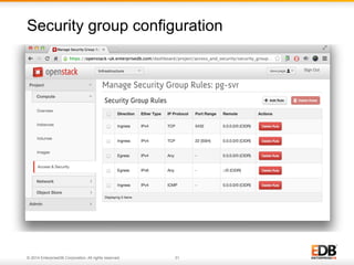 Security group configuration 
© 2014 EnterpriseDB Corporation. All rights reserved. 31 
 