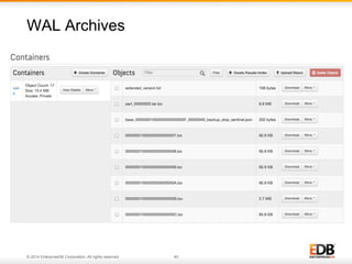 WAL Archives 
© 2014 EnterpriseDB Corporation. All rights reserved. 40 
 