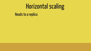 Horizontal scaling
Reads to a replica
 