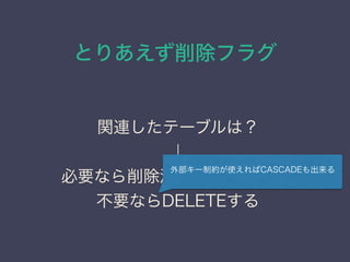 Ȥꤢե饰
vBƩ`֥ϣ

ҪʤgTABLE
ҪʤDELETE
ⲿ`ƼsʹCASCADE
 