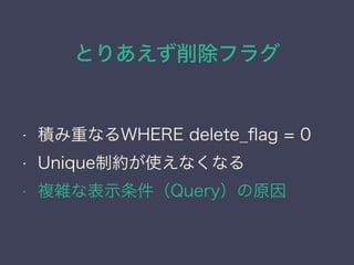 Ȥꤢե饰
? eؤʤWHERE delete_?ag = 0
? UniqueƼsʹʤʤ
? }jʱʾQueryԭ
 