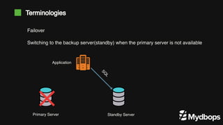 Failover
Switching to the backup server(standby) when the primary server is not available
Terminologies
Application
S
Q
L
Primary Server Standby Server
 