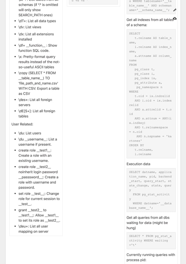 PostgreSql cheat sheet
