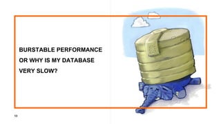 13
BURSTABLE PERFORMANCE
OR WHY IS MY DATABASE
VERY SLOW?
 