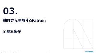 © 2023 NTT DATA Group Corporation 14
03.
動作から理解するPatroni
①基本動作
1
 