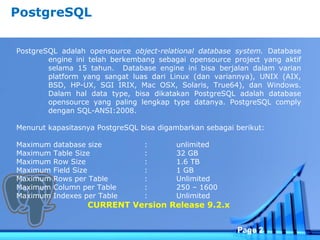 PostgreSQL Karakteristik dan Pengamanannya | PPT