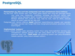 PostgreSQL Karakteristik dan Pengamanannya | PPT image.