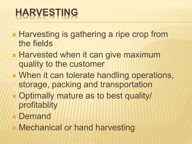 Post harvest handling of vegetables