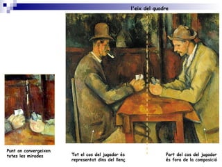 l'eix del quadre
Tot el cos del jugador és
representat dins del llenç
Part del cos del jugador
és fora de la composició
Punt on convergeixen
totes les mirades
 
