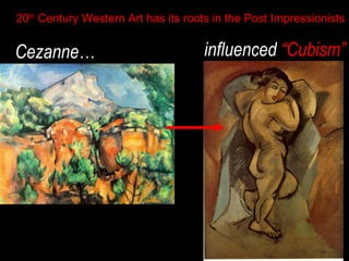 20th Century Western Art has its roots in the Post Impressionists

Cezanne…

influenced “Cubism”

 