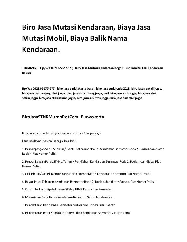 Biro Jasa Mutasi Kendaraan Biaya Jasa Mutasi Mobil Biaya Balik Nama