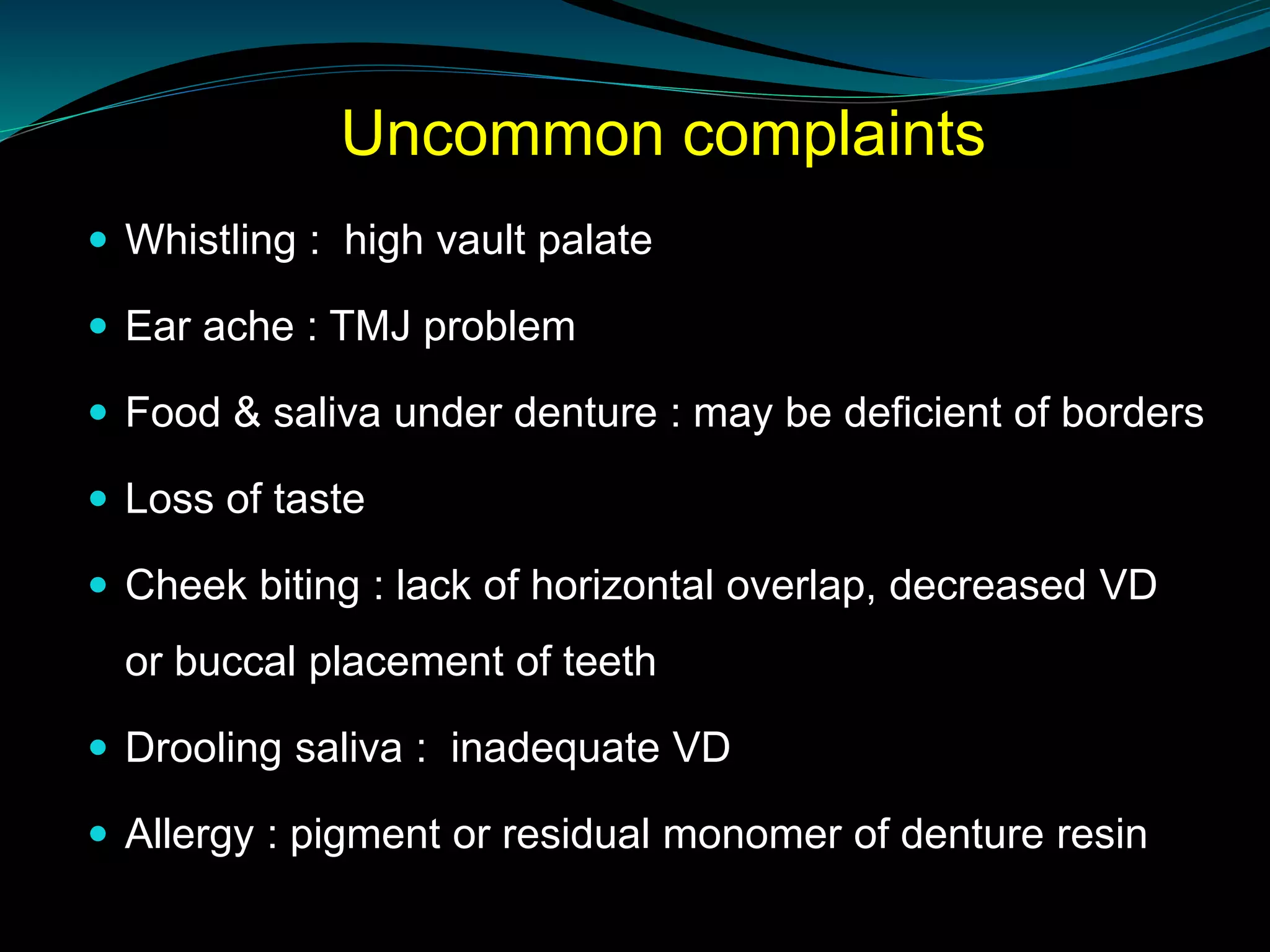 Post insertion complaints in complete dentures | PPTX