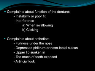Post insertion complaints in complete dentures | PPTX