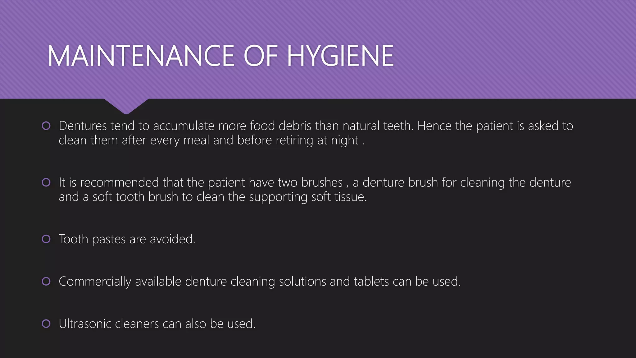 Post insertion instructions in complete denture patients