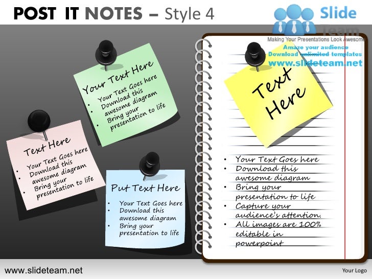 Post it notes design 4 powerpoint ppt slides.