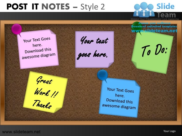 post it notes pinned on board style design 2 powerpoint presentation