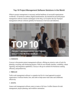 Top 10 Project Management Software Solutions in the World | PDF