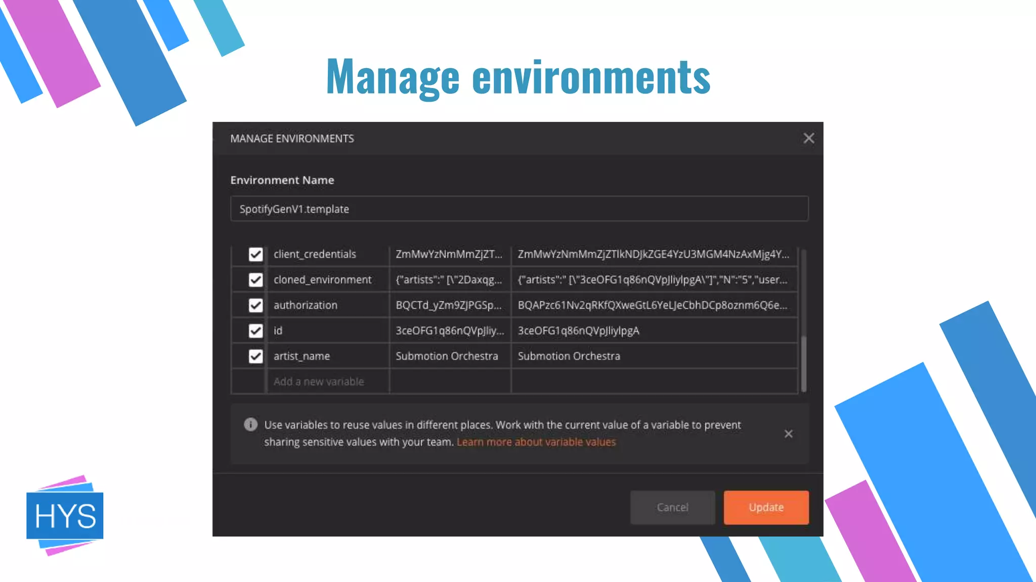 Manage environments
 