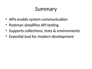 Postman API Training Beginner - API testing tool | PPTX