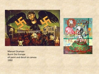 Manuel Ocampo
Burnt Out Europe
oil paint and decal on canvas
1992
 