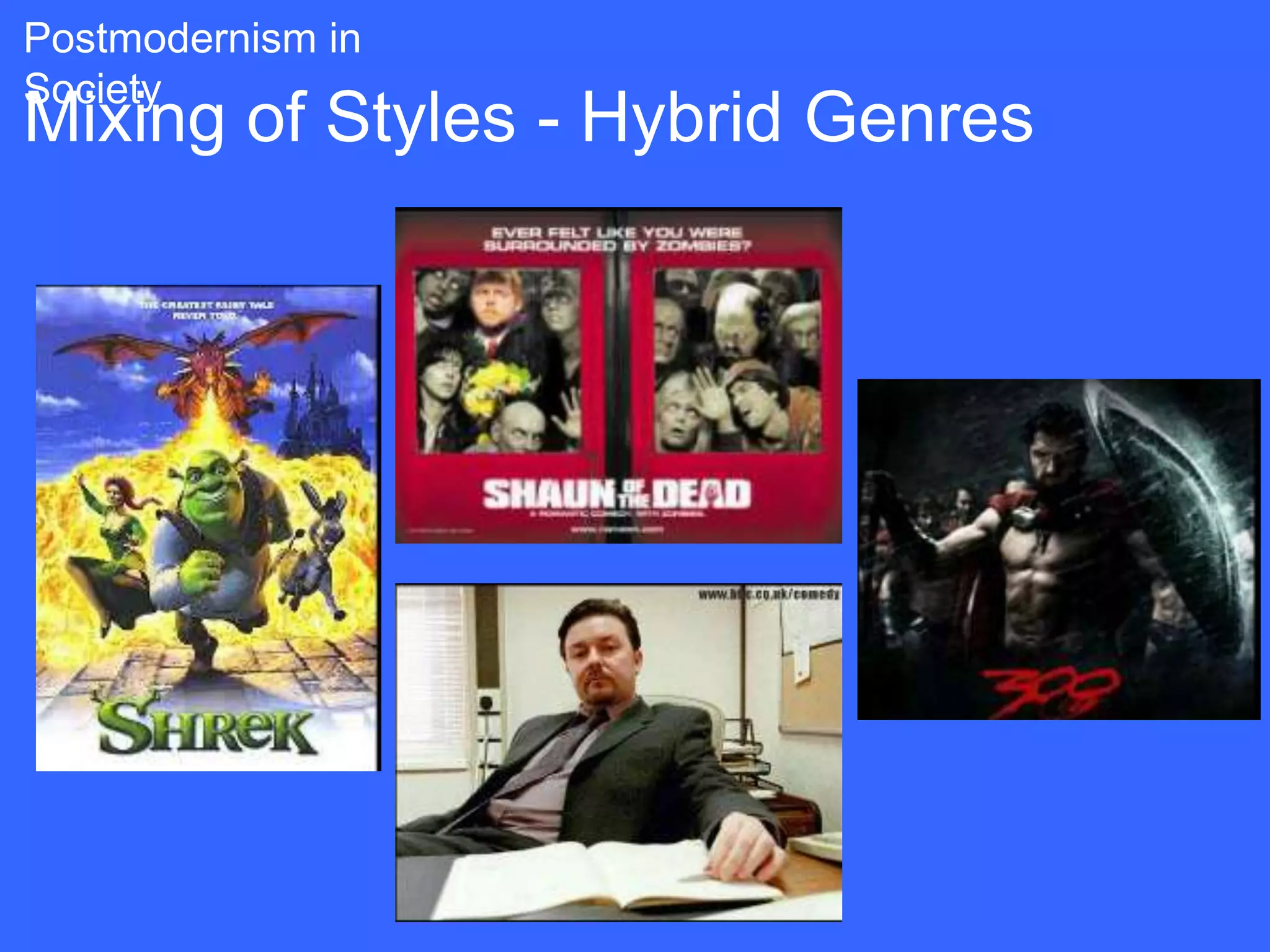 Postmodernism in
Society
Mixing of Styles - Hybrid Genres
 