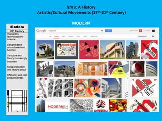 Ism's: A History
Artistic/Cultural Movements (17th-21st Century)
MODERN

 