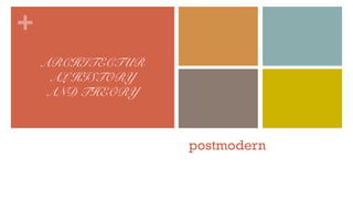 +
postmodern
ARCHITECTUR
AL HISTORY
AND THEORY
 