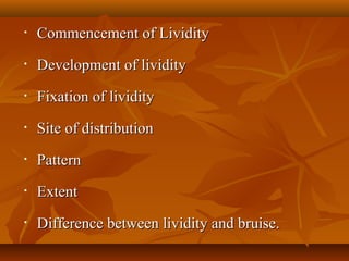 Patterned Lividity Post mortem changes notes by dr. armaan singh | PPT
