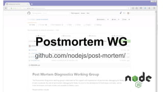 Postmortem WG
github.com/nodejs/post-mortem/
 