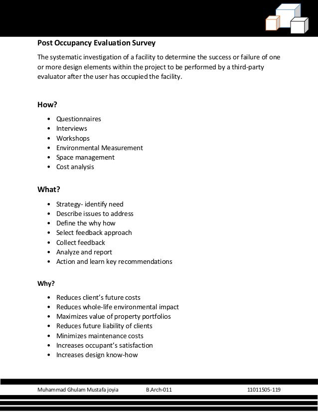 Post occupancy Evaluation Survey