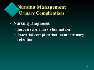 Nursing Management Urinary Complications Nursing Diagnoses Impaired urinary elimination Potential complication: acute urinary retention 