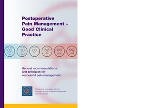 Postoperative
Pain Management –
Good Clinical
Practice
General recommendations
and principles for
successful pain management
Produced in consultation with the
European Society of Regional Anaesthesia
and Pain Therapy
 