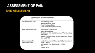 ASSESSMENT OF PAIN
PAIN ASSESSMENT
 