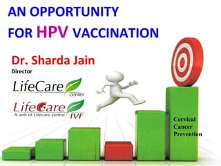 AN OPPORTUNITY
FOR HPV VACCINATION
Dr. Sharda Jain
Director
Cervical
Cancer
Prevention
 