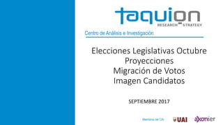 Miembros del CAI:
Centro de Análisis e Investigación
Elecciones Legislativas Octubre
Proyecciones
Migración de Votos
Imagen Candidatos
SEPTIEMBRE 2017
 
