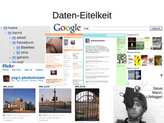 Daten-Eitelkeit




                       Steve
                      Mann,
                  Lifelogger
 