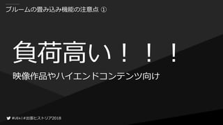 #出張ヒストリア2018#出張ヒストリア2018
ブルームの畳み込み機能の注意点 ①
負荷高い！！！
映像作品やハイエンドコンテンツ向け
 