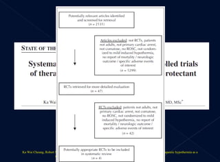 Ka Wai Cheung, Robert S. Green, Kirk D. Magee.  Systematic review of randomized controlled trials of therapeutic hypothermia as a neuroprotectant in post cardiac arrest patients .  Can J Emerg Med 2006;8(5):329-37 