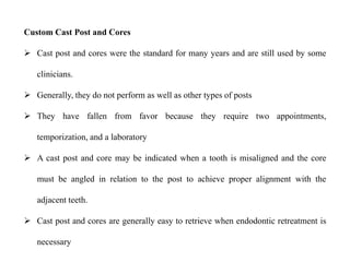 Post retained endodontic restorations | PDF