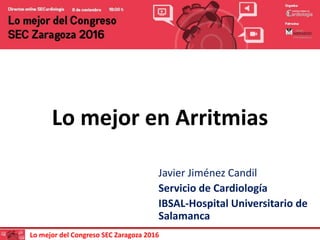Lo mejor del Congreso SEC Zaragoza 2016
Lo mejor en Arritmias
Javier Jiménez Candil
Servicio de Cardiología
IBSAL-Hospital Universitario de
Salamanca
 