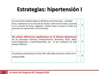 Lo mejor del Congreso SEC Zaragoza 2016
Estrategias: hipertensión I
Se recomienda medidas higiénico dietéticas (control de...