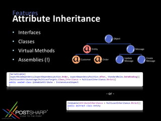 FeaturesAttribute InheritanceInterfacesClassesVirtual MethodsAssemblies (!)- or -
